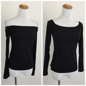 NWT L'AGENCE Fitted Black On/Off Shoulder Long Sleeve Stretchy Shirt